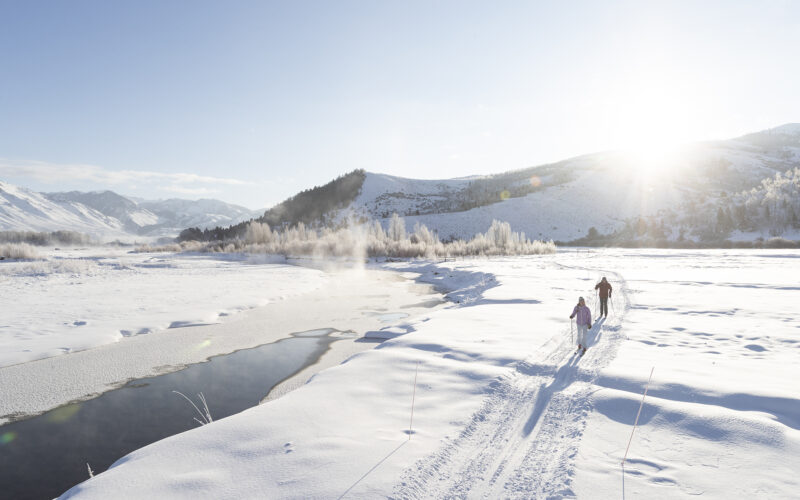A group of XC Skiers enjoys a ski tour along the Snake River with Backcountry Safaris, Jackson, WY