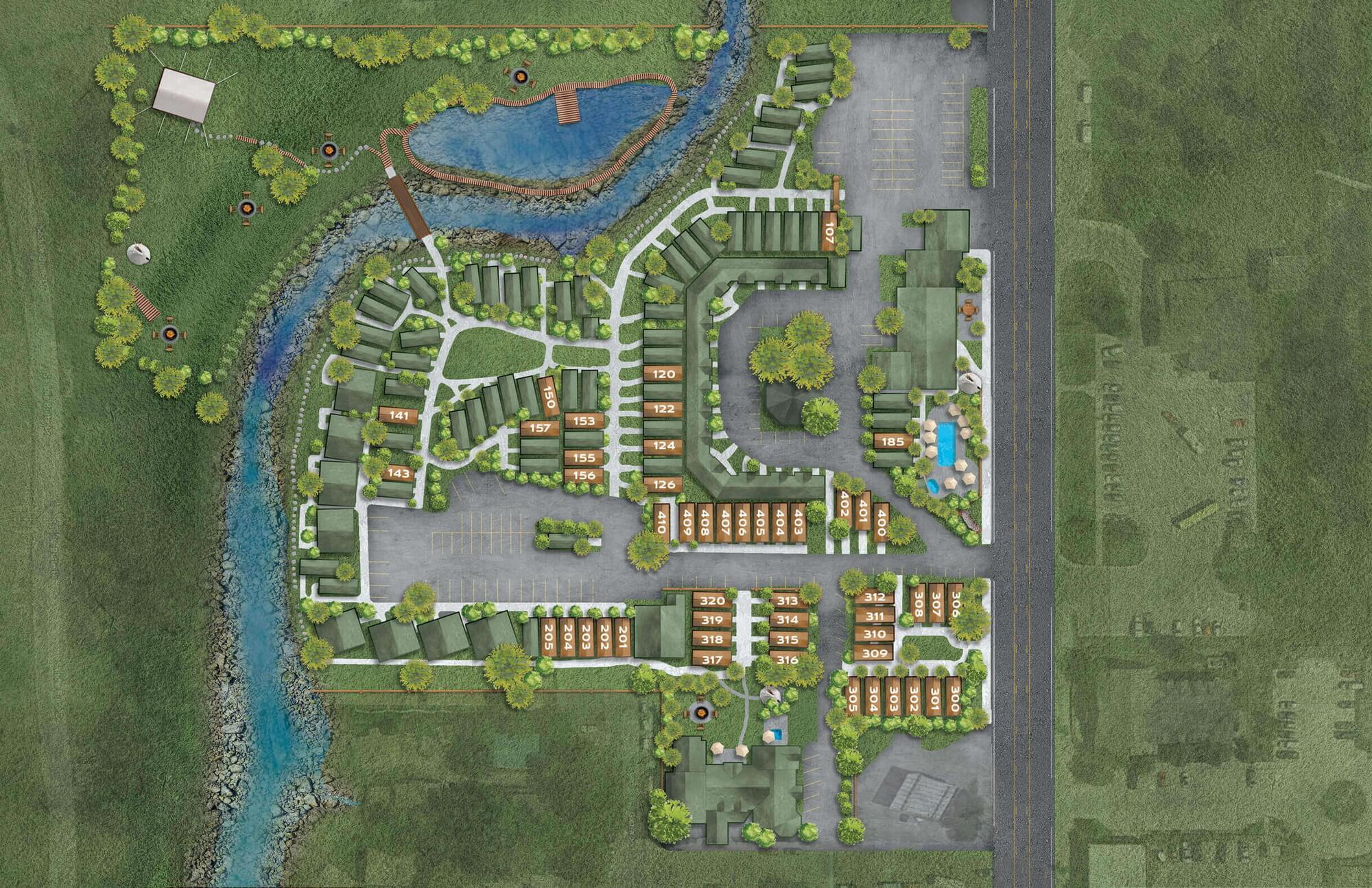 Rustic Inn grounds map of superior double queen cabins